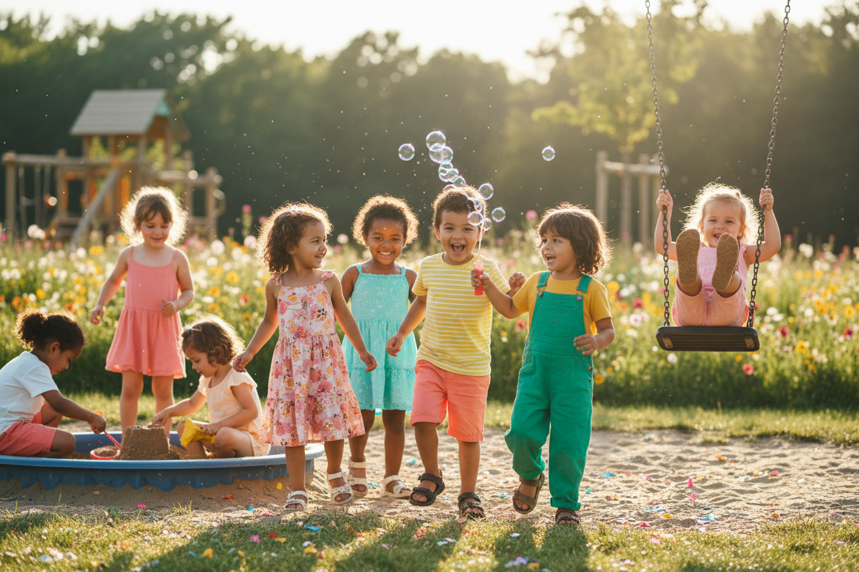 bambini in estate vestiti con abiti colorati